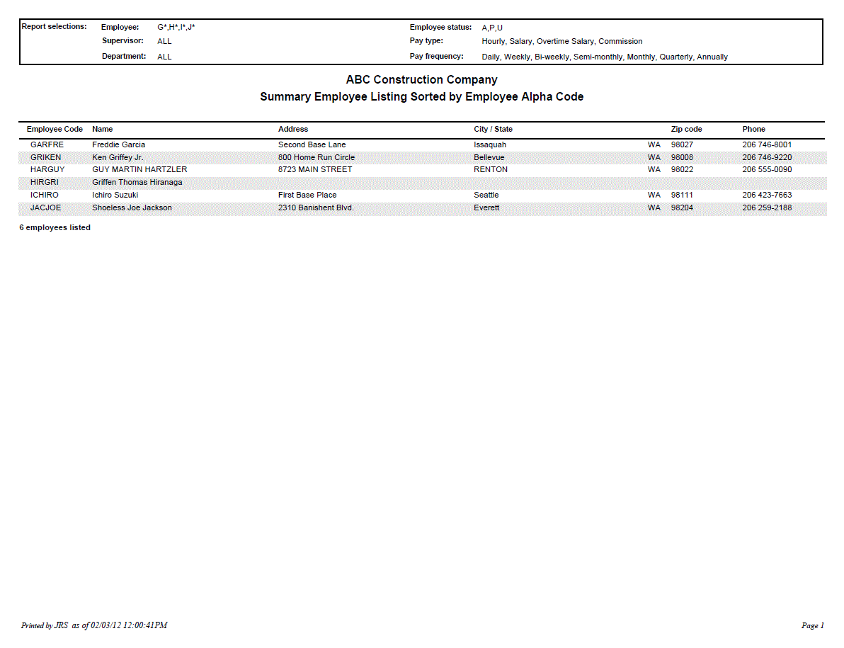 Employee File Listing, Summary - Sample Report | Trimble Help (beta)