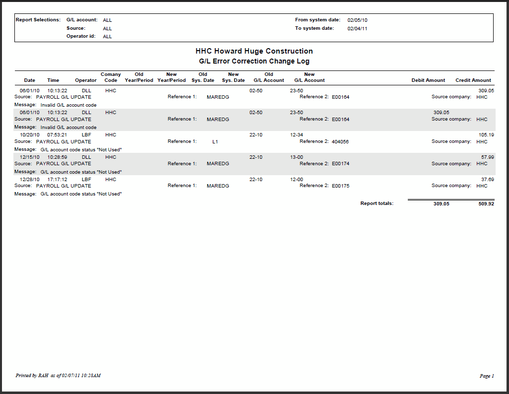 G/L Error Correction Change Log - Sample Report | Trimble Help (beta)