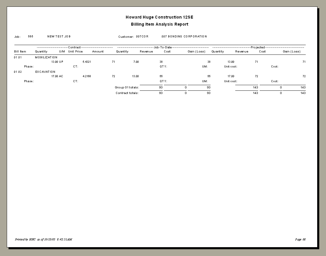 Billing Analysis Example Billing Item Analysis Report, Projected Cost | Trimble Help (beta)