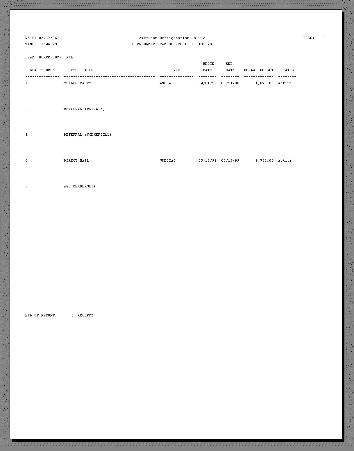 Lead Source Listing - Sample Report | Trimble Help (beta)