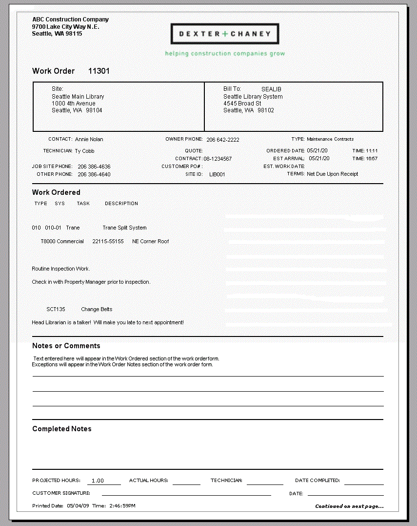 Work Order Form -Sample Report | Trimble Help (beta)