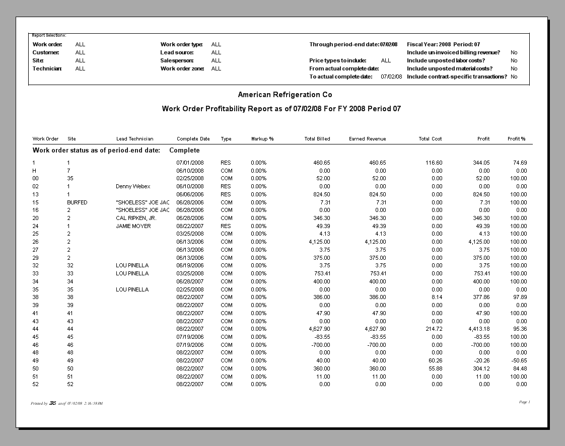 Work Order Profitability Report | Trimble Help (beta)