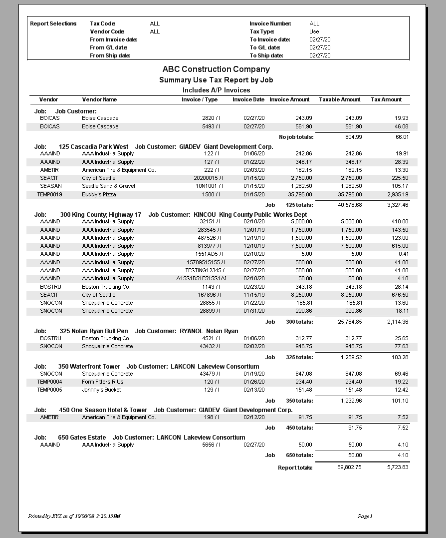 Summary Use Tax Report by Job | Trimble Help (beta)
