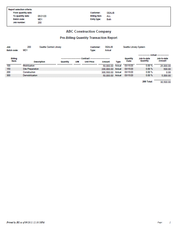 Sample Report - Pre-Billing Quantity Transaction Report | Trimble Help ...