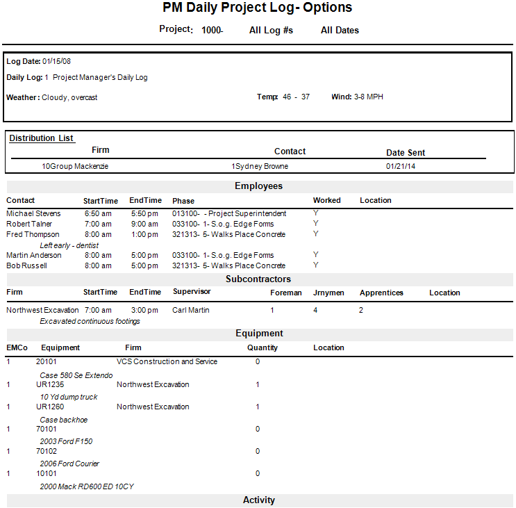 PM Daily Project Log With Options | Trimble Help (beta)